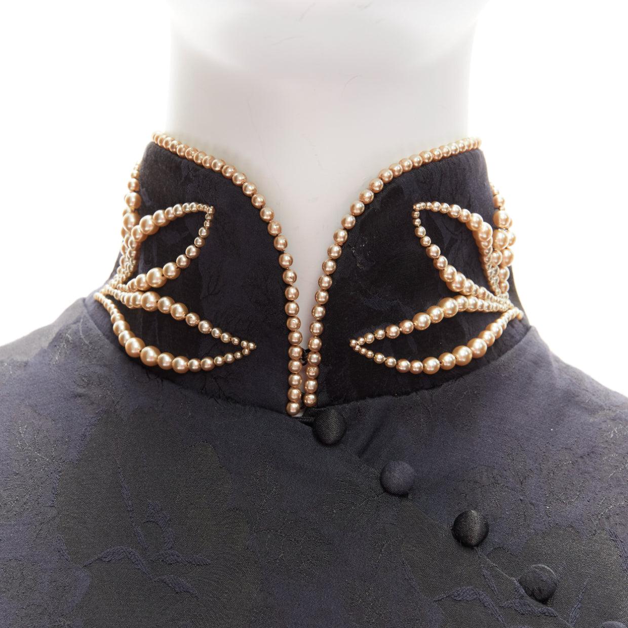 rare CHRISTIAN DIOR John Galliano black chinoise brocade pearls bodysuit FR38 M 2