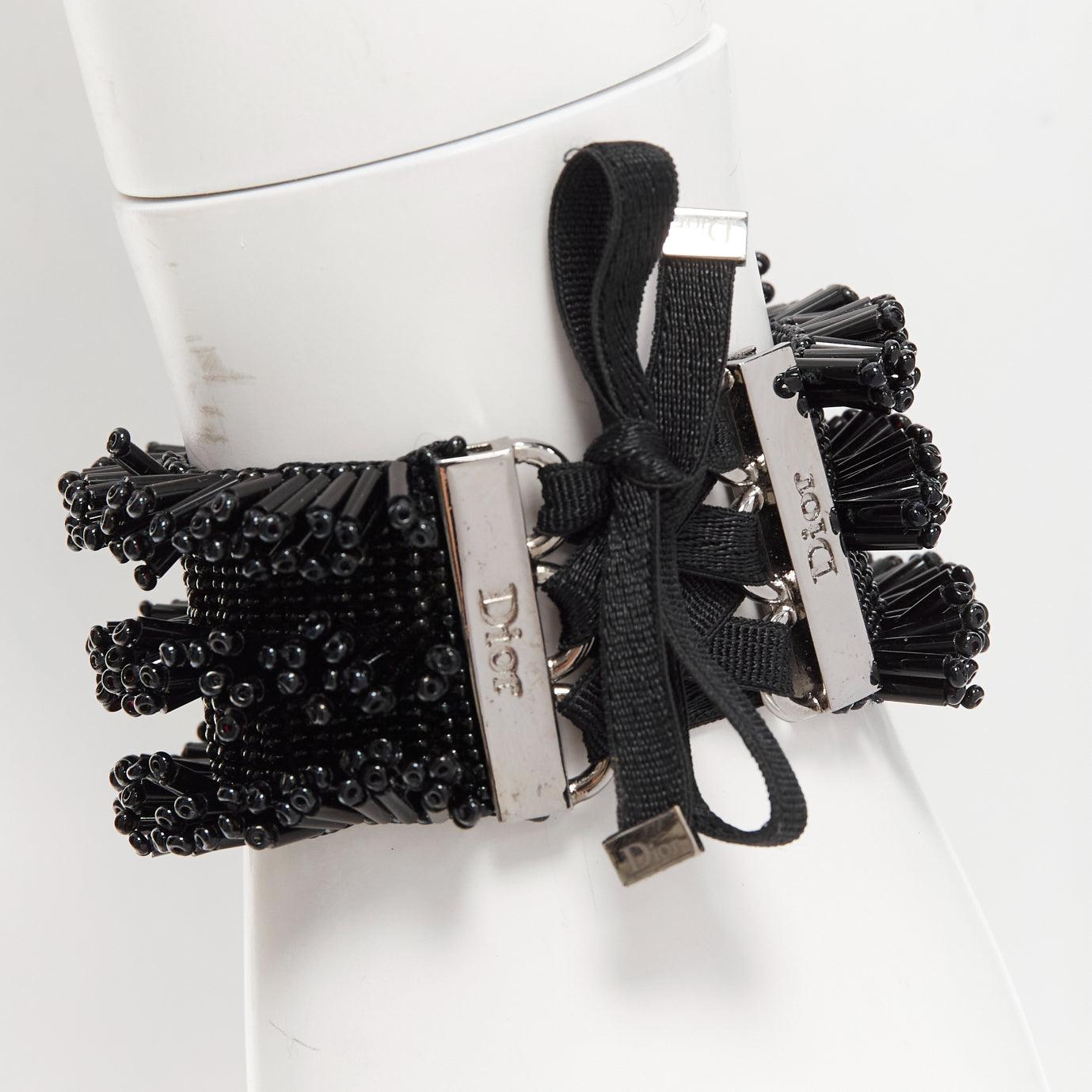 rare CHRISTIAN DIOR John Galliano Vintage black beaded corset tie bracelet In Good Condition For Sale In Hong Kong, NT
