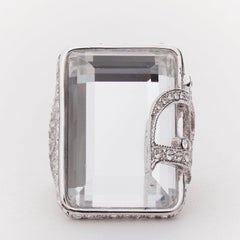 rare CHRISTIAN DIOR John Galliano Vintage crystal paved logo statement ring US7