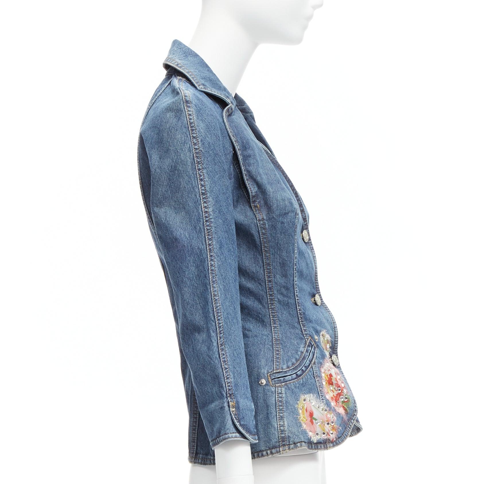 Women's rare CHRISTIAN DIOR JOHN GALLIANO Vintage denim deconstructed collar bar jacket