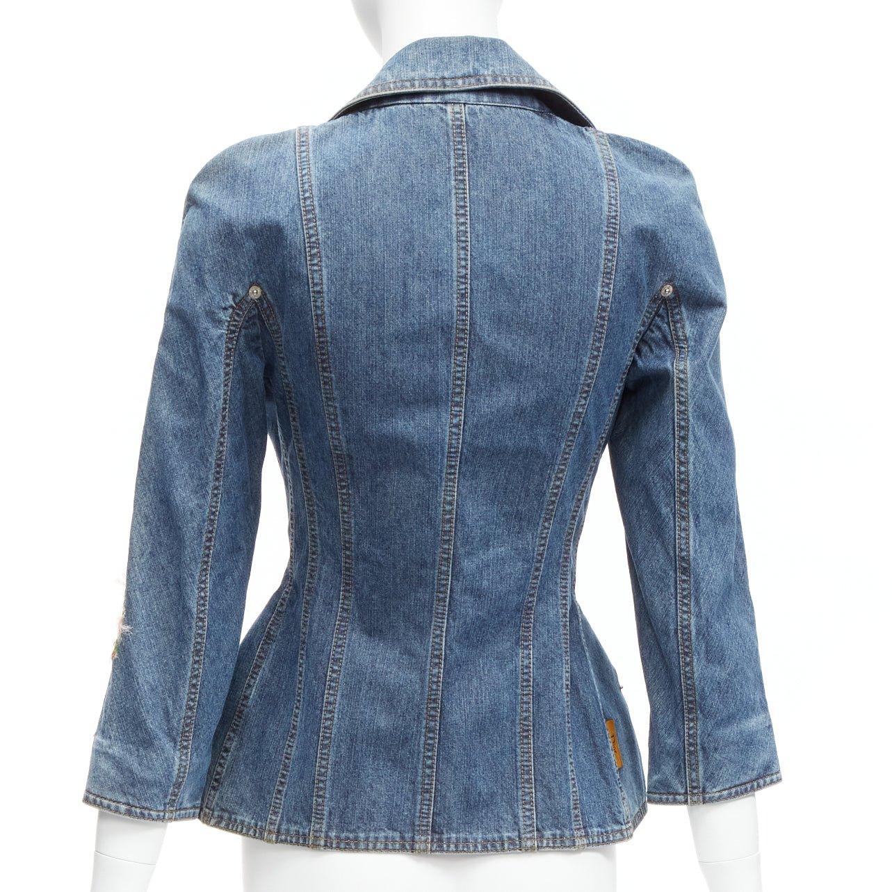 rare CHRISTIAN DIOR JOHN GALLIANO Vintage denim deconstructed collar bar jacket 1