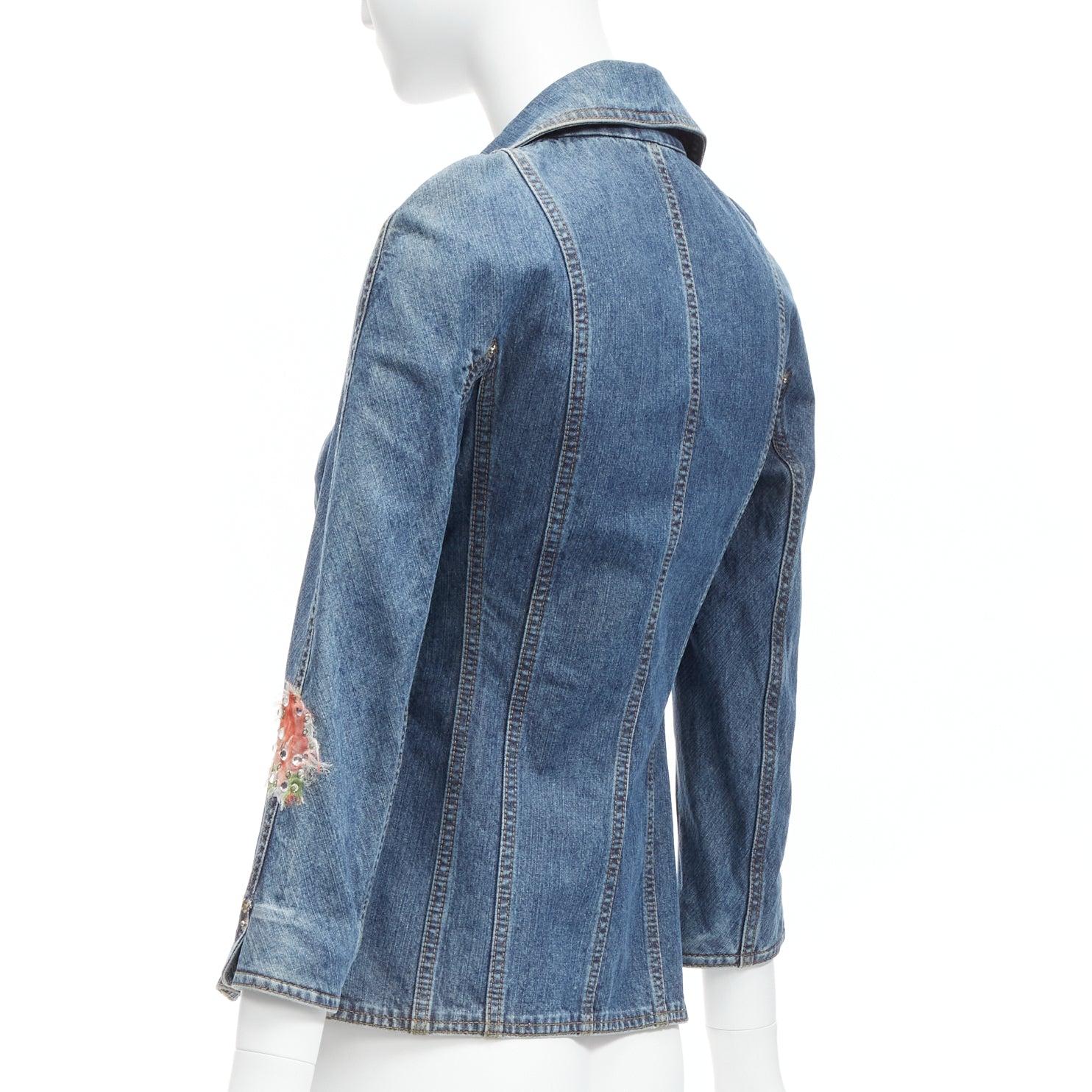 rare CHRISTIAN DIOR JOHN GALLIANO Vintage denim deconstructed collar bar jacket 2