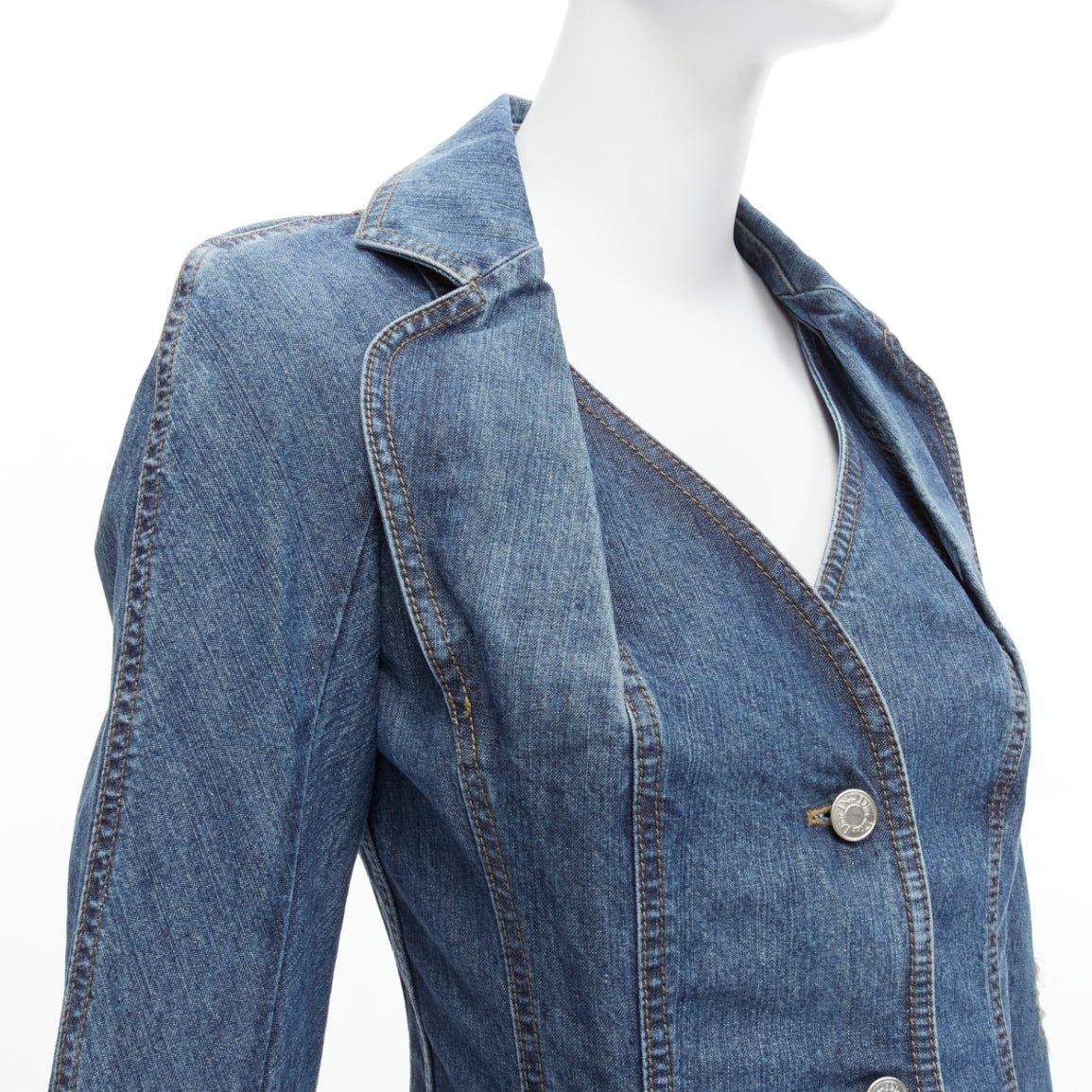 rare CHRISTIAN DIOR JOHN GALLIANO Vintage denim deconstructed collar bar jacket 4