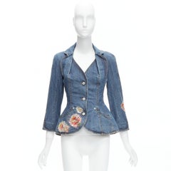 rare CHRISTIAN DIOR JOHN GALLIANO Vintage denim crystal floral jacket FR40 L