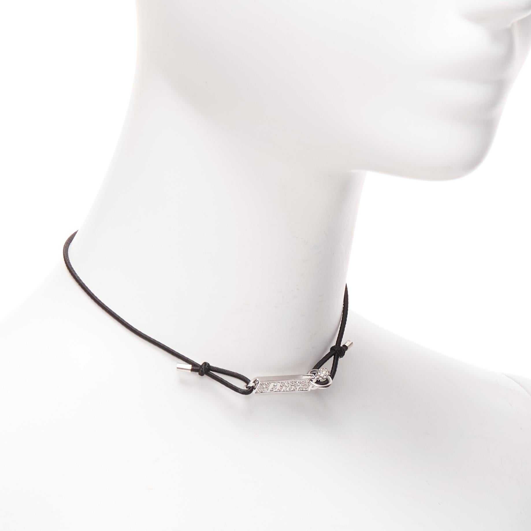rare CHRISTIAN DIOR John Galliano Vintage silver plated crystal logo tag choker In Excellent Condition In Hong Kong, NT