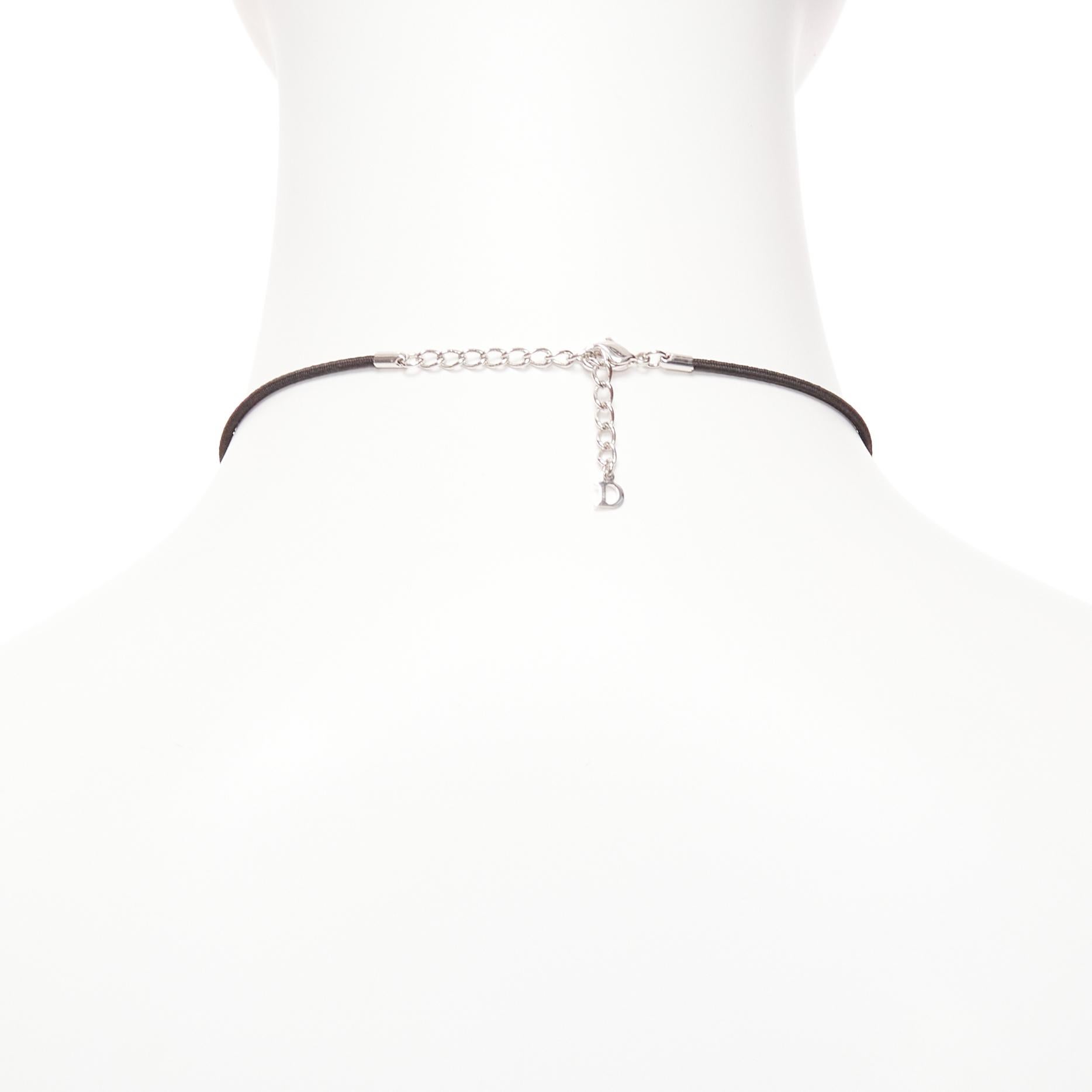 rare CHRISTIAN DIOR John Galliano Vintage silver plated crystal logo tag choker For Sale 1