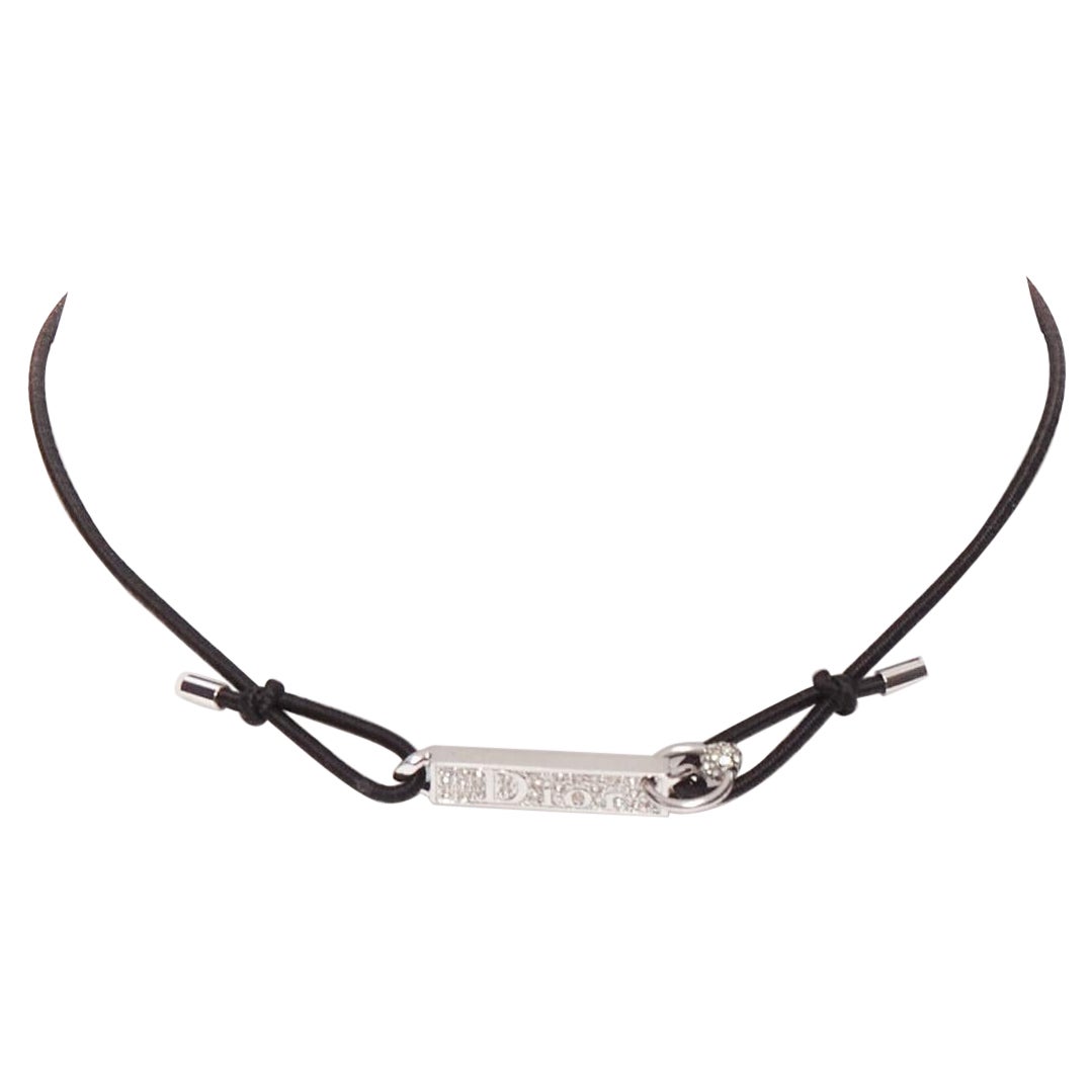 rare CHRISTIAN DIOR John Galliano Vintage silver plated crystal logo tag choker