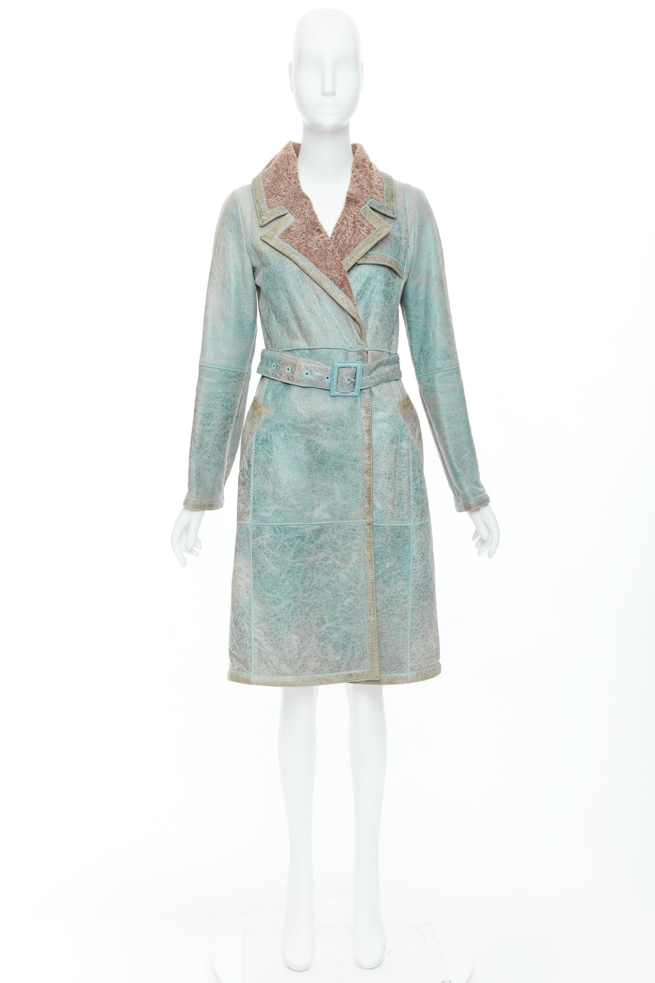 Seltener, seltener CHRISTIAN DIOR John Galliano Vintage-Ledermantel aus gewaschenem Babylamm FR36 S im Angebot 5