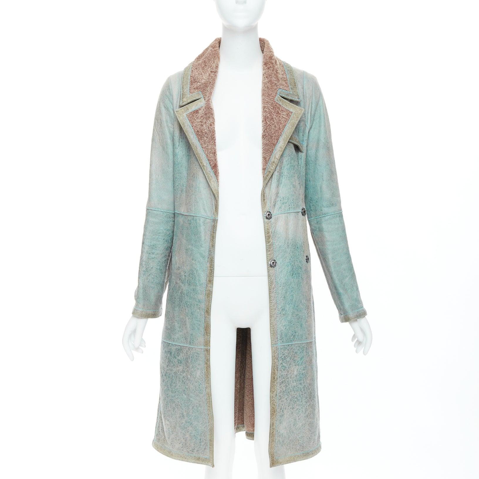 Seltener, seltener CHRISTIAN DIOR John Galliano Vintage-Ledermantel aus gewaschenem Babylamm FR36 S (Grau) im Angebot