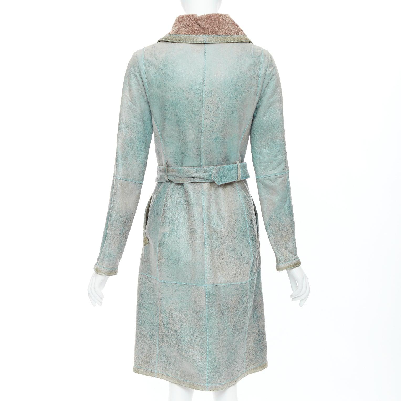 Seltener, seltener CHRISTIAN DIOR John Galliano Vintage-Ledermantel aus gewaschenem Babylamm FR36 S im Angebot 1