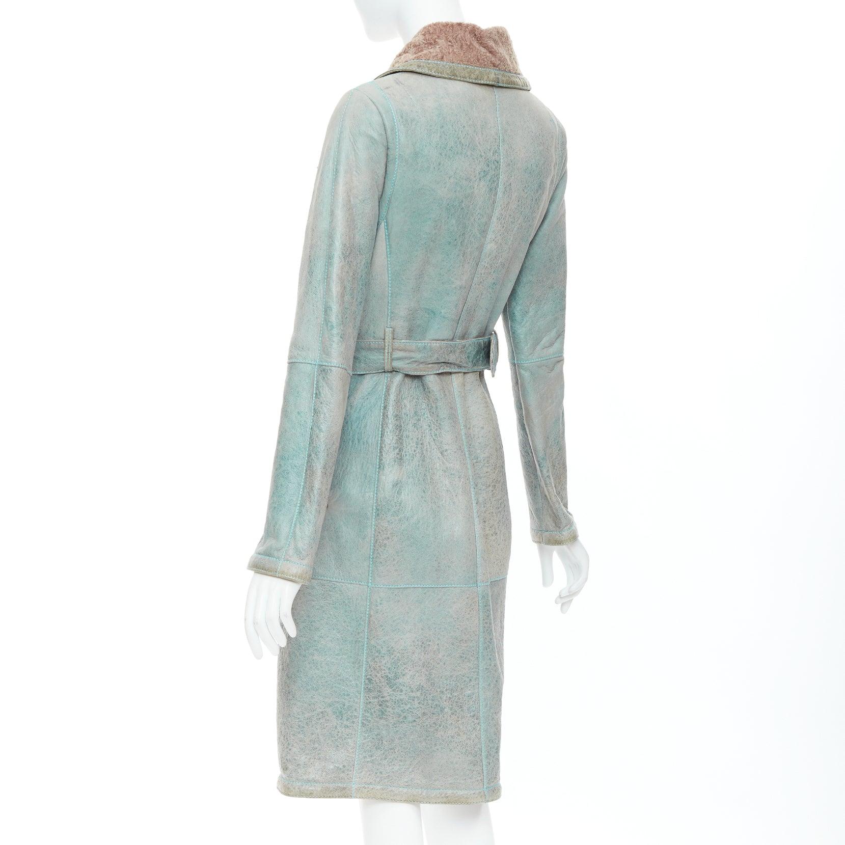 Seltener, seltener CHRISTIAN DIOR John Galliano Vintage-Ledermantel aus gewaschenem Babylamm FR36 S im Angebot 2