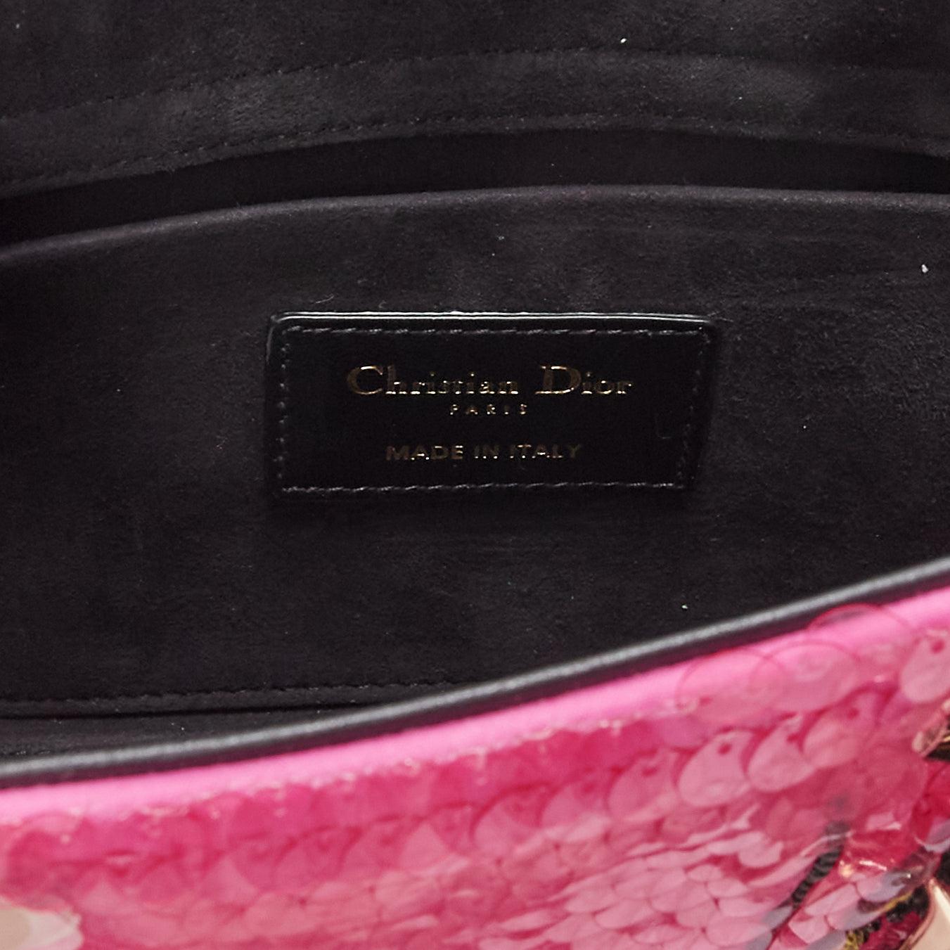 rare CHRISTIAN DIOR Lady D-joy Runway pink blue butterfly sequins crossbody bag For Sale 5