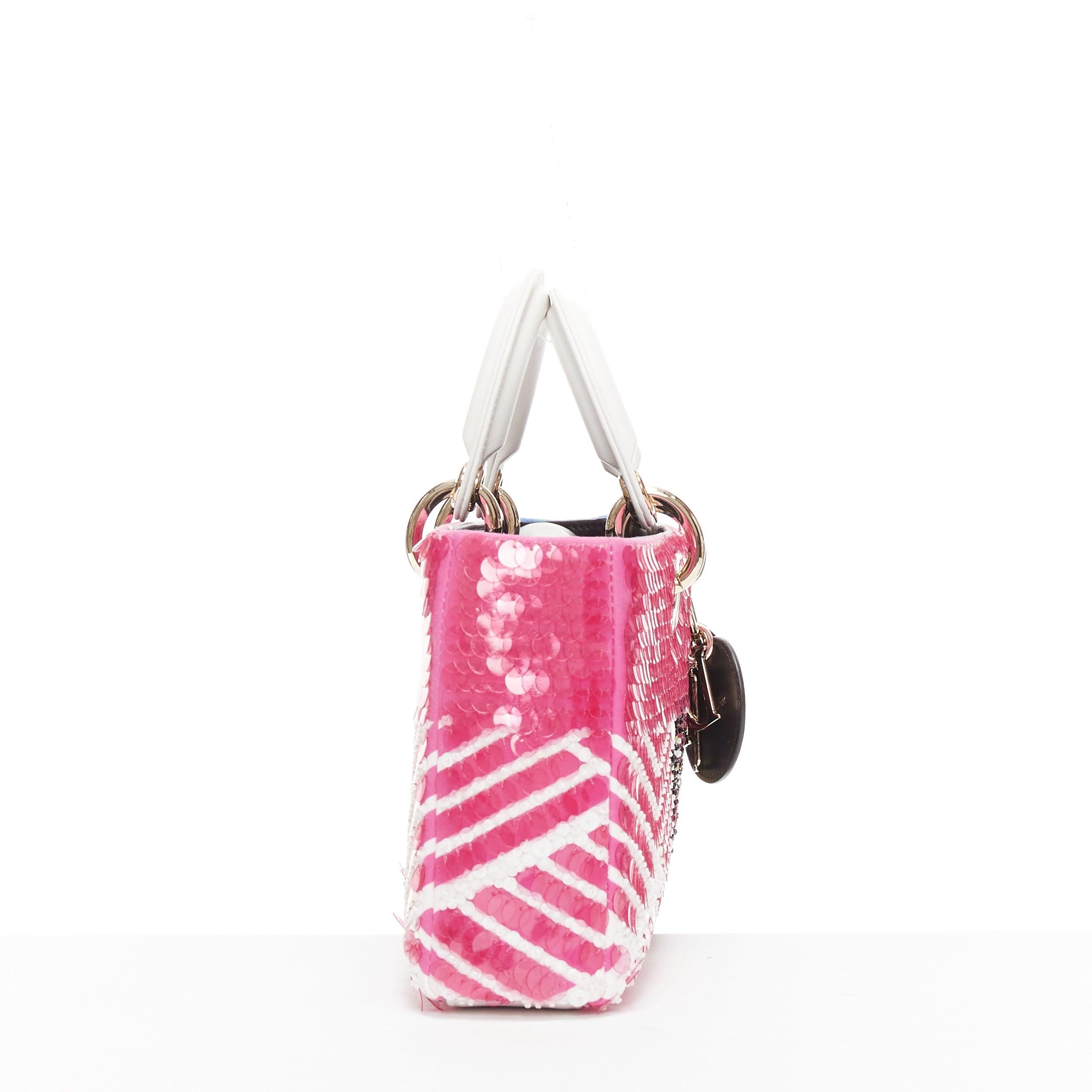 rare CHRISTIAN DIOR Lady D-joy Runway pink blue butterfly sequins crossbody bag In Good Condition For Sale In Hong Kong, NT