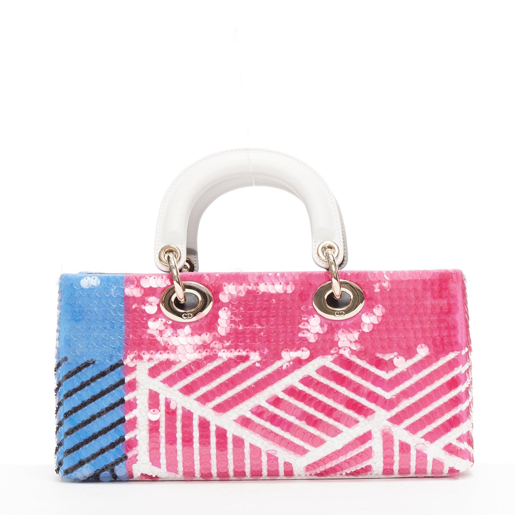 Women's rare CHRISTIAN DIOR Lady D-joy Runway pink blue butterfly sequins crossbody bag For Sale