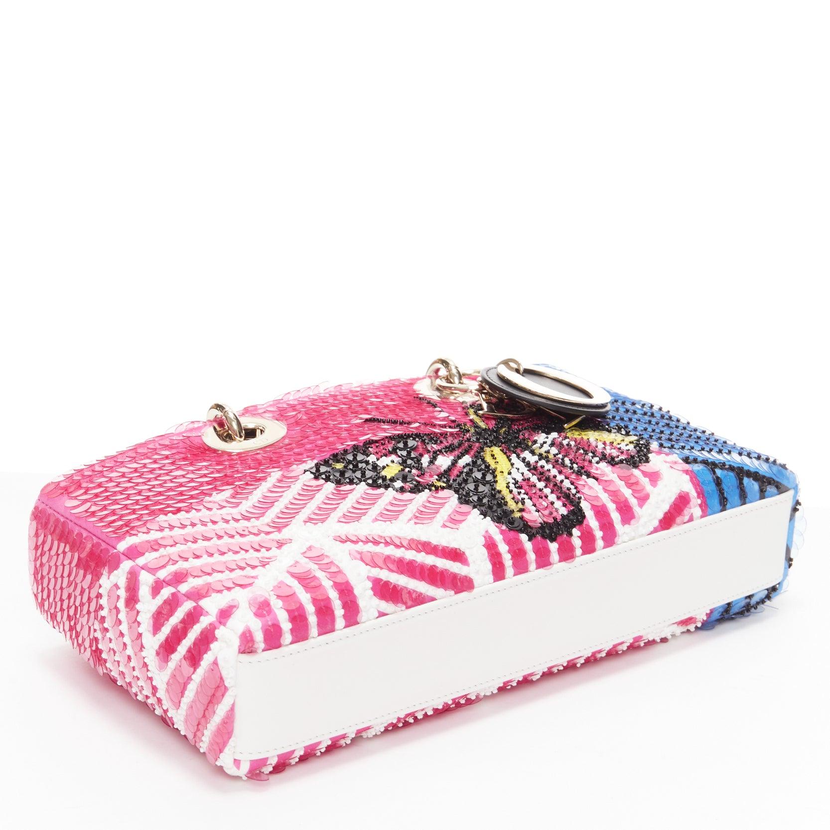 rare CHRISTIAN DIOR Lady D-joy Runway pink blue butterfly sequins crossbody bag For Sale 1