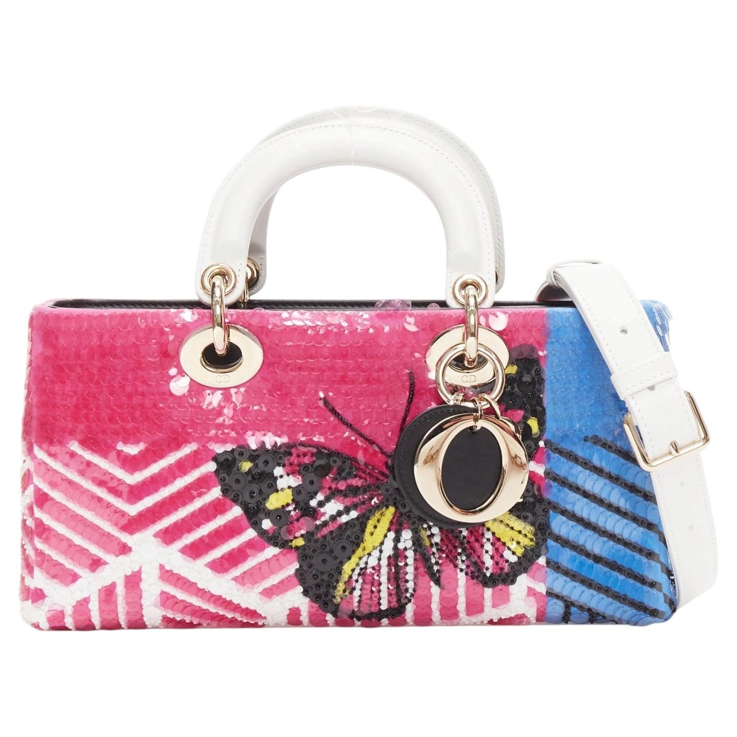 rara CHRISTIAN DIOR Lady D-joy Runway rosa blu farfalla paillettes crossbody bag