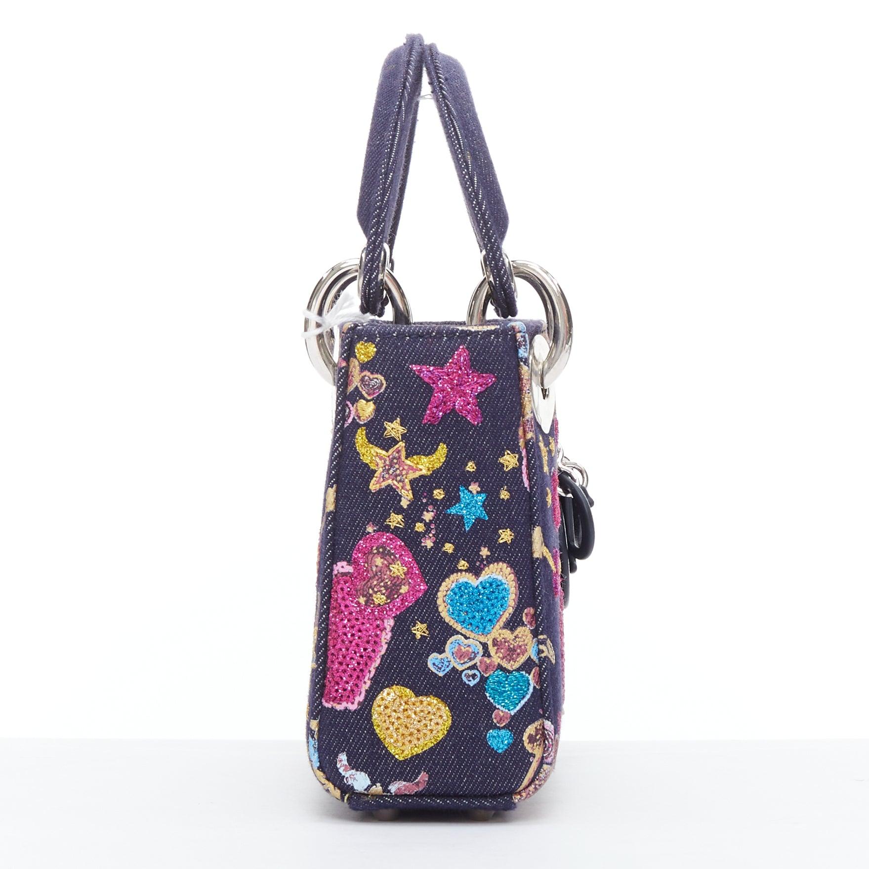 rare CHRISTIAN DIOR Lady Dior Limited edition nano blue denim heart tote bag In New Condition In Hong Kong, NT