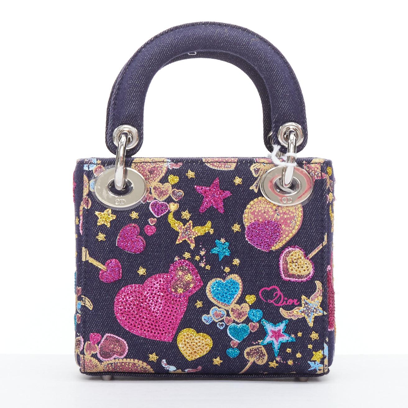 Women's rare CHRISTIAN DIOR Lady Dior Limited edition nano blue denim heart tote bag