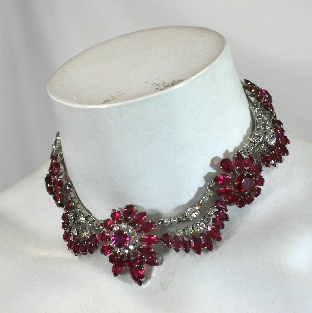 Rare Christian Dior Ruby and Crystal Floral Swag Parure, YSL 1959 For Sale 3