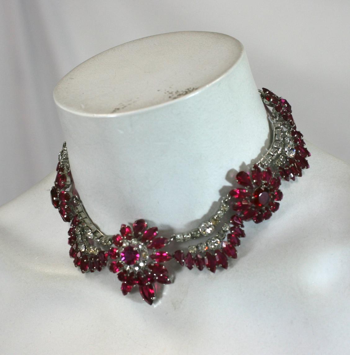 Rare Christian Dior Ruby and Crystal Floral Swag Parure, YSL 1959 For Sale 5