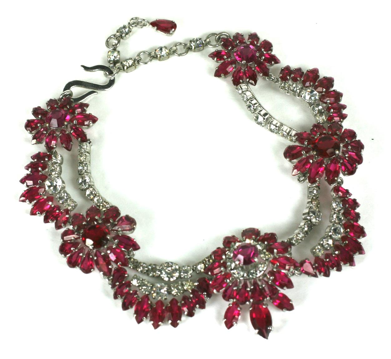 Rare Christian Dior Ruby and Crystal Floral Swag Parure, YSL 1959 For Sale 6