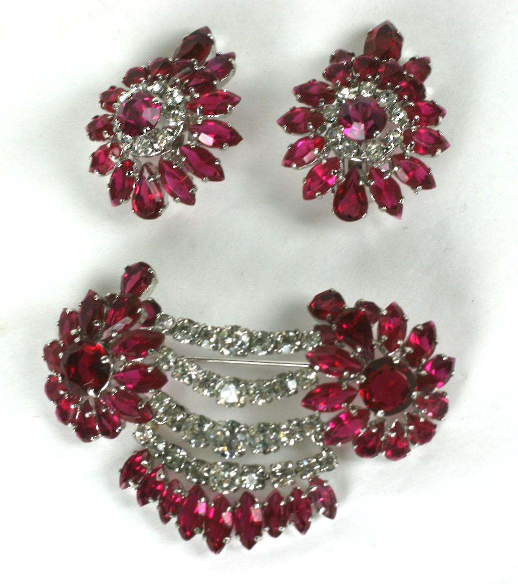Rare Christian Dior Ruby and Crystal Floral Swag Parure, YSL 1959 In Excellent Condition For Sale In New York, NY