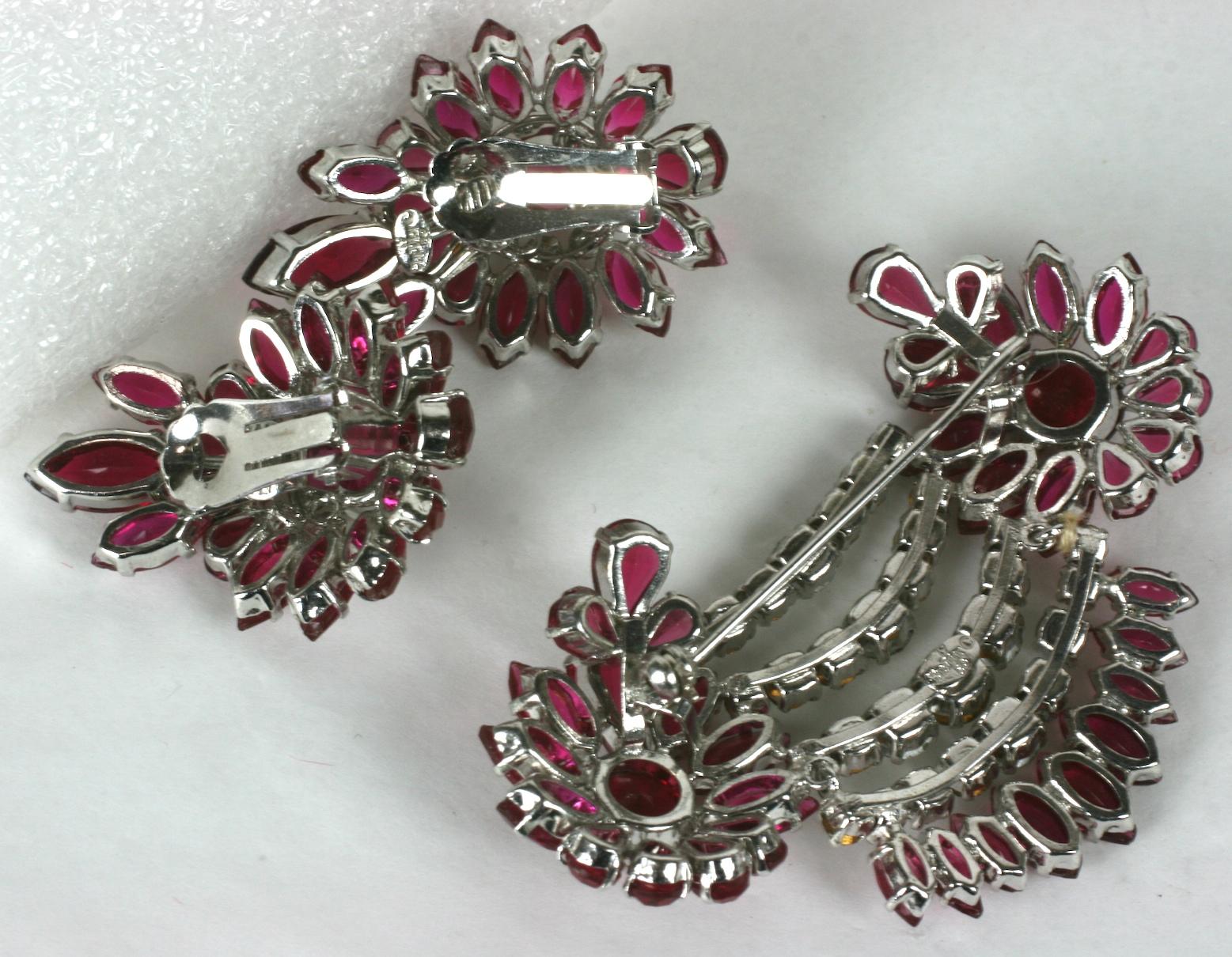 Women's Rare Christian Dior Ruby and Crystal Floral Swag Parure, YSL 1959 For Sale