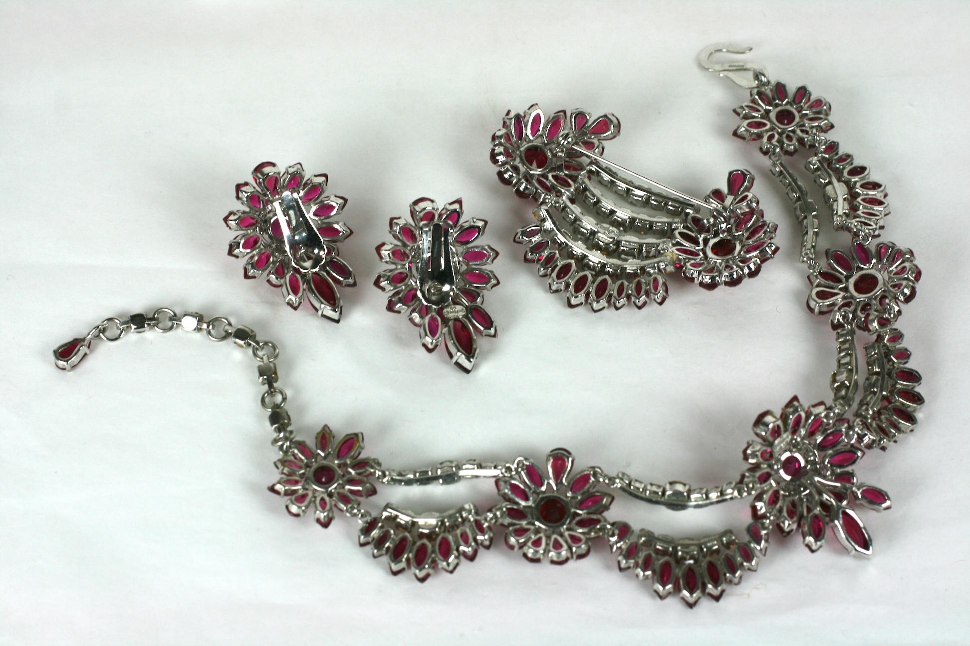 Rare Christian Dior Ruby and Crystal Floral Swag Parure, YSL 1959 For Sale 1