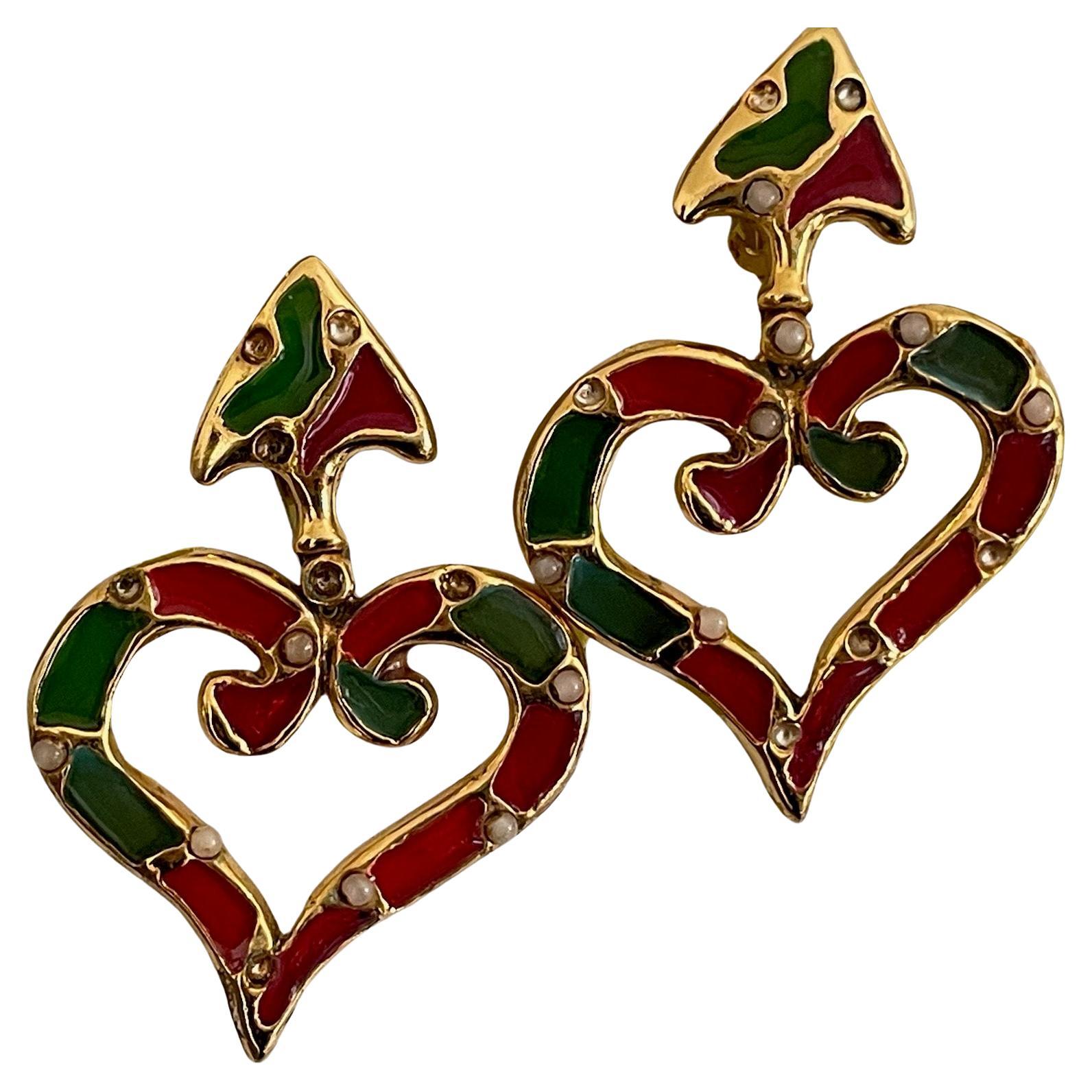 Rari orecchini a cuore Christian Lacroix Gripoix - Gioielli vintage oversize