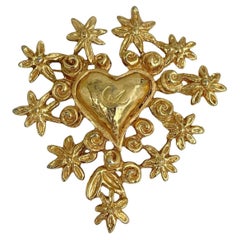 Rare broche vintage CHRISTIAN LACROIX « Noel 93 » en forme de cœur avec signature