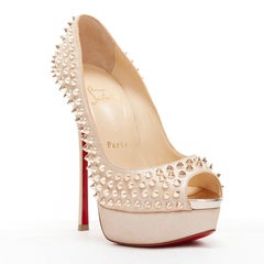 rare CHRISTIAN LOUBOUTIN Fetish Lady Peep 150 gold spike platform pump EU36.5
