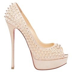 rare CHRISTIAN LOUBOUTIN Fetish Lady Peep 150 gold spike platform pump EU36.5