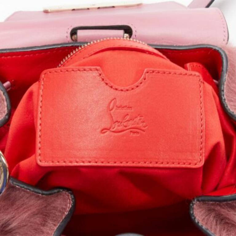 rare CHRISTIAN LOUBOUTIN Luckyl pink lamb fur 2 way shoulder bucket bag backpack For Sale 6
