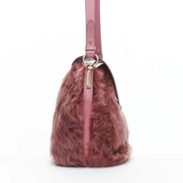 rare CHRISTIAN LOUBOUTIN Luckyl pink lamb fur 2 way shoulder bucket bag backpack In Excellent Condition For Sale In Hong Kong, NT