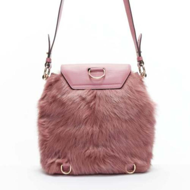Women's rare CHRISTIAN LOUBOUTIN Luckyl pink lamb fur 2 way shoulder bucket bag backpack For Sale