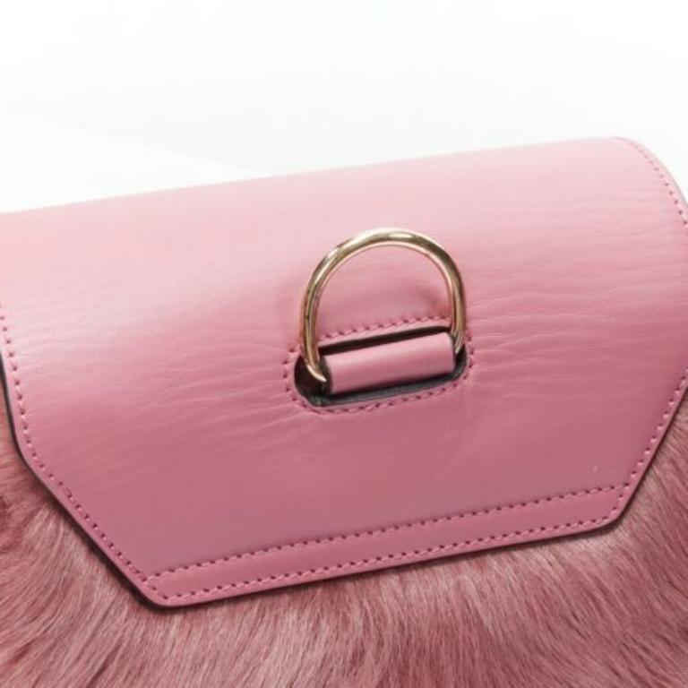 rare CHRISTIAN LOUBOUTIN Luckyl pink lamb fur 2 way shoulder bucket bag backpack For Sale 3