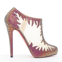 rare CHRISTIAN LOUBOUTIN Marale Boot 140 Suede Vulcano crystal mesh booties EU38