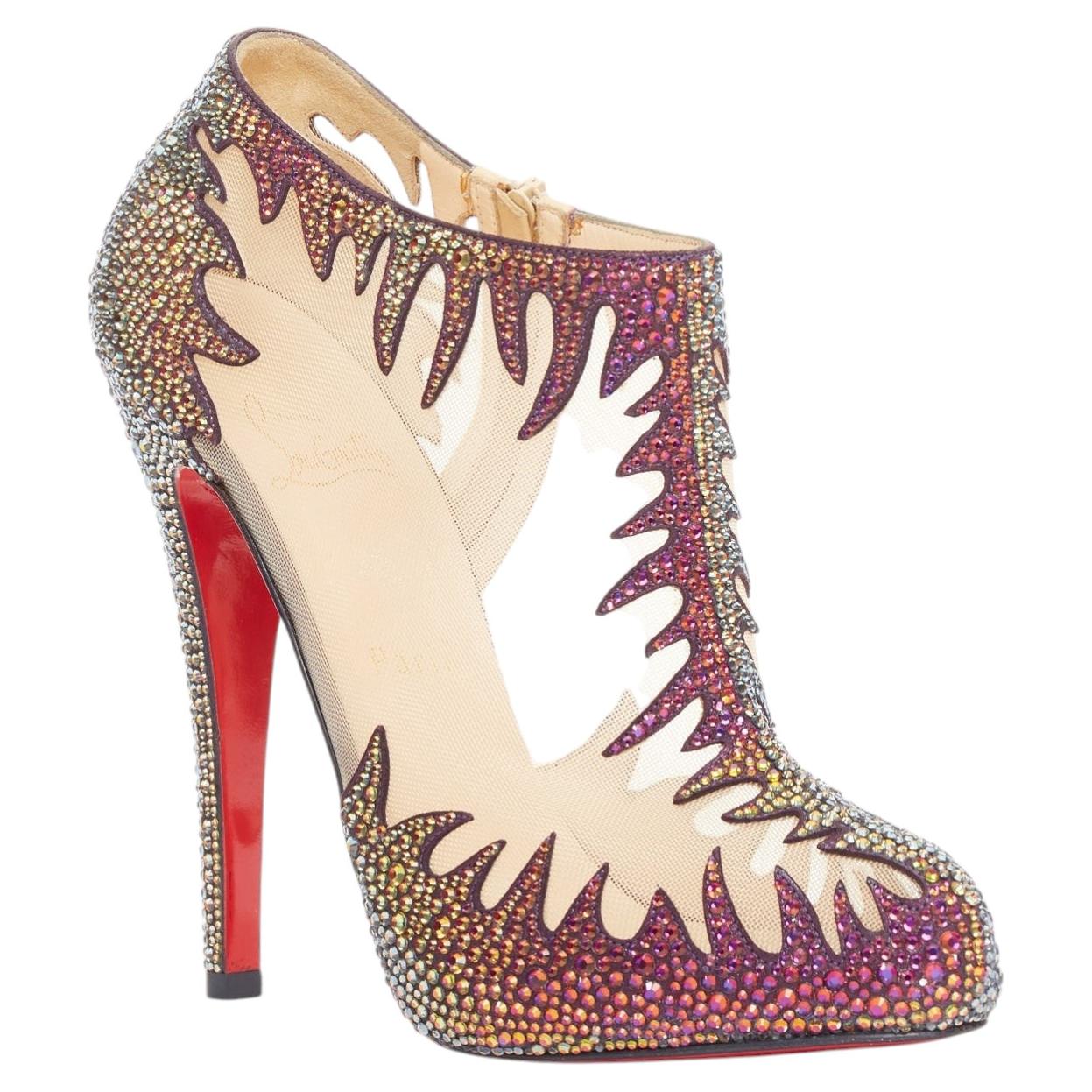 raro CHRISTIAN LOUBOUTIN Marale Boot 140 Suede Vulcano crystal mesh booties EU38