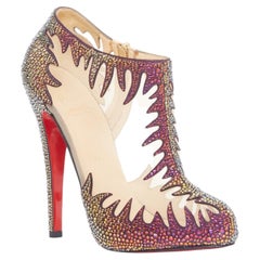 rare CHRISTIAN LOUBOUTIN Marale Boot 140 Suede Vulcano crystal mesh booties EU38