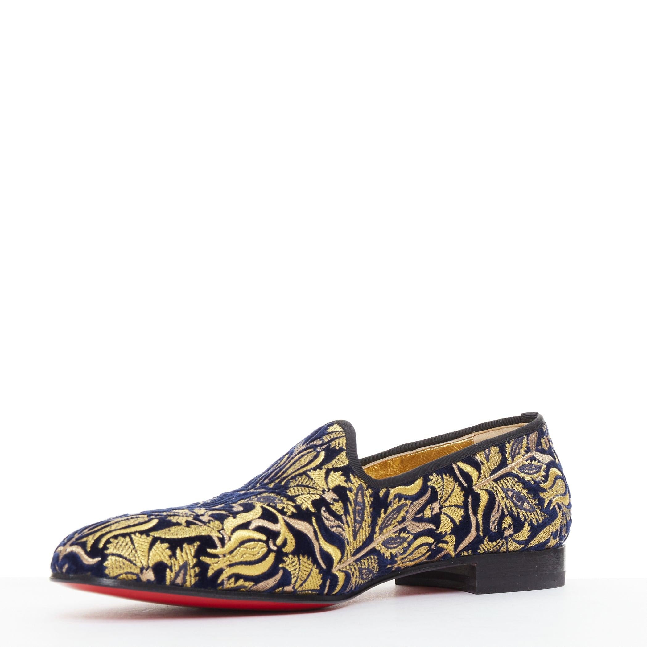 rare CHRISTIAN LOUBOUTIN Marcantonia Mocassin plat en velours baroque doré EU44 Neuf - En vente à Hong Kong, NT