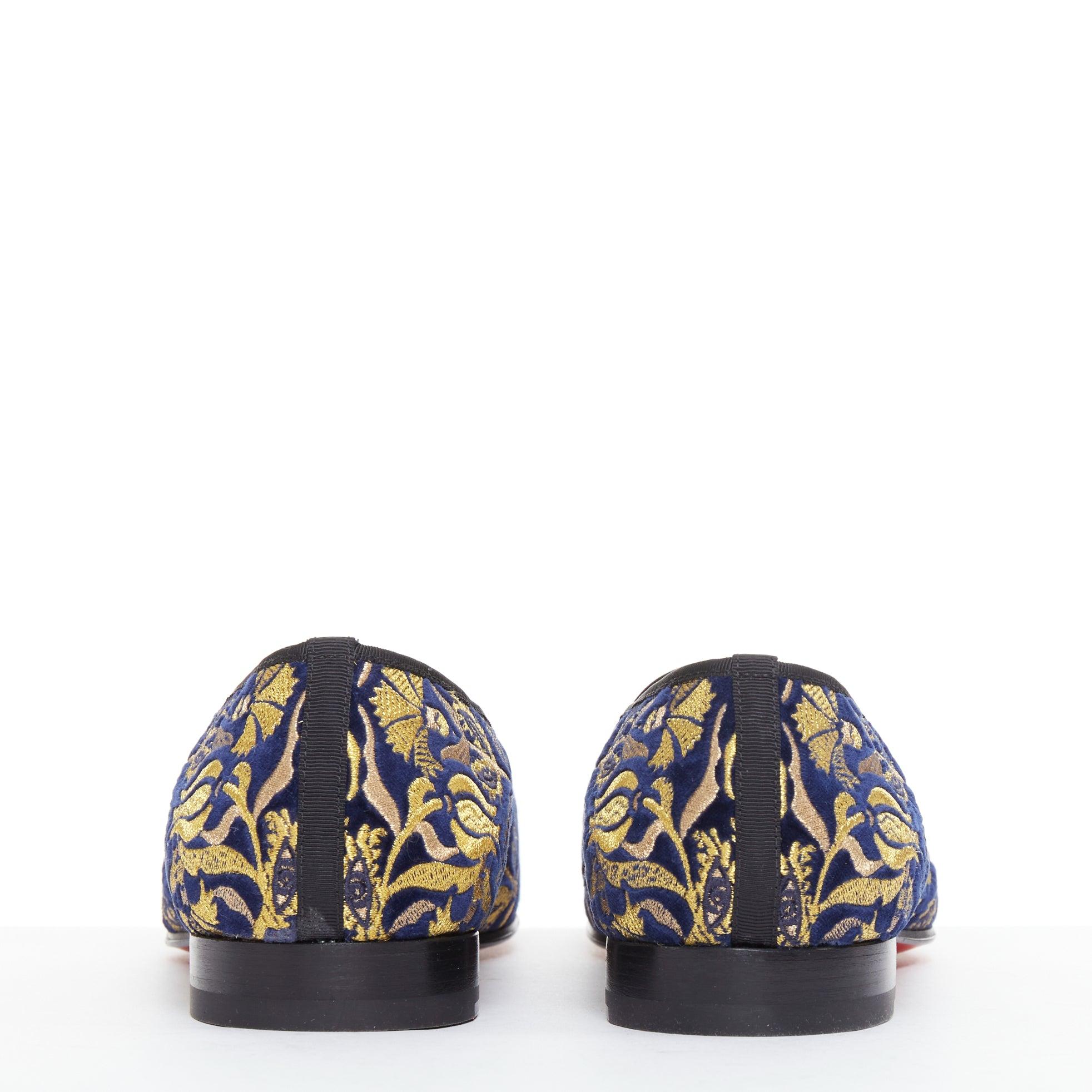 rare CHRISTIAN LOUBOUTIN Marcantonia Mocassin plat en velours baroque doré EU44 Pour hommes en vente
