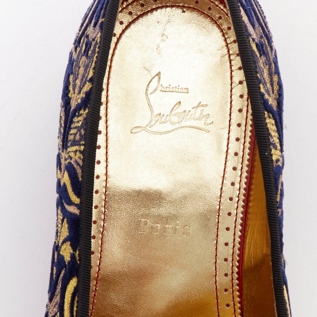 rare CHRISTIAN LOUBOUTIN Marcantonia Mocassin plat en velours baroque doré EU44 en vente 4