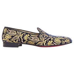 raro CHRISTIAN LOUBOUTIN Marcantonia Flat mocasín de terciopelo barroco dorado EU44