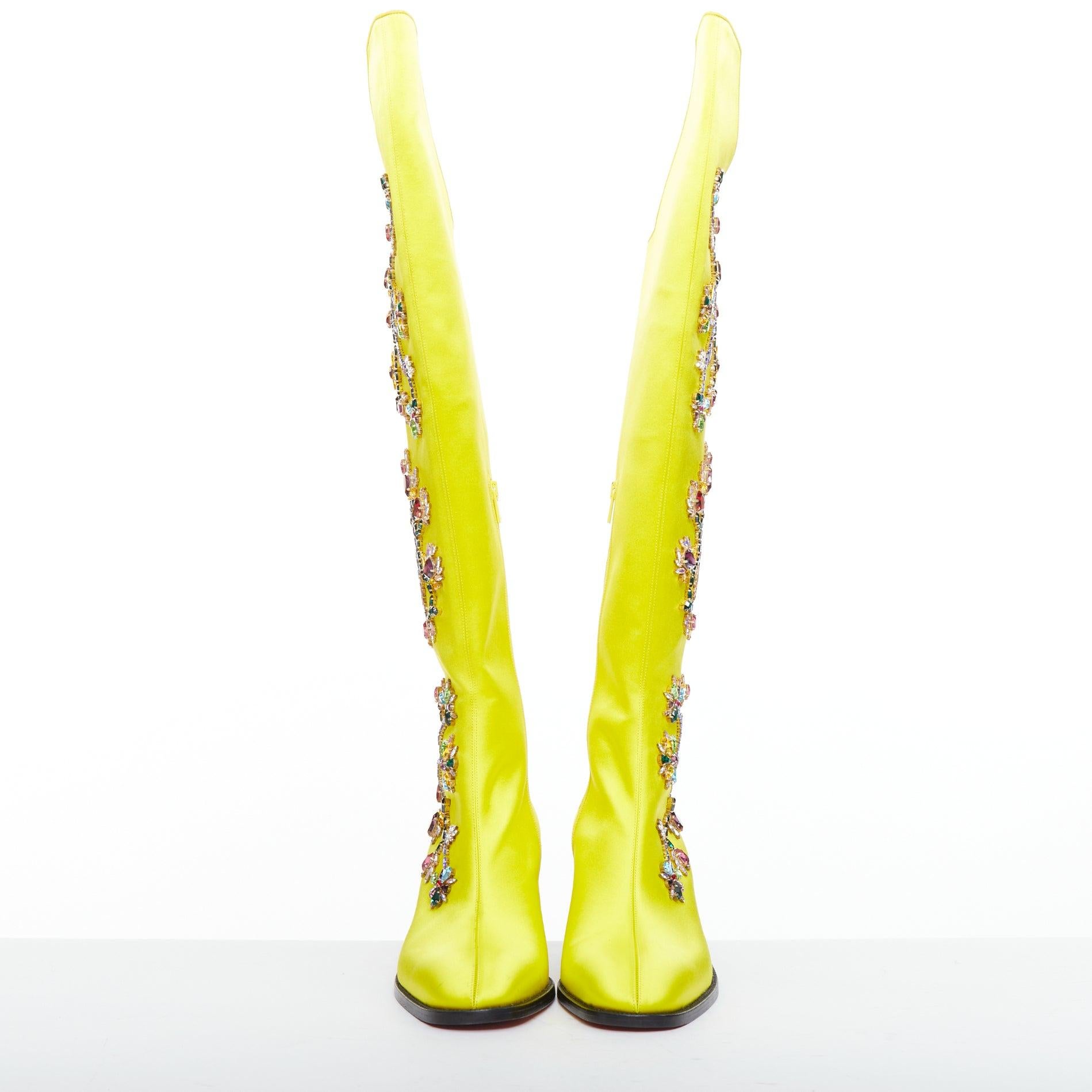 raras botas CHRISTIAN LOUBOUTIN Morgan Fleur 70 satin blossom western EU43 Amarillo en venta