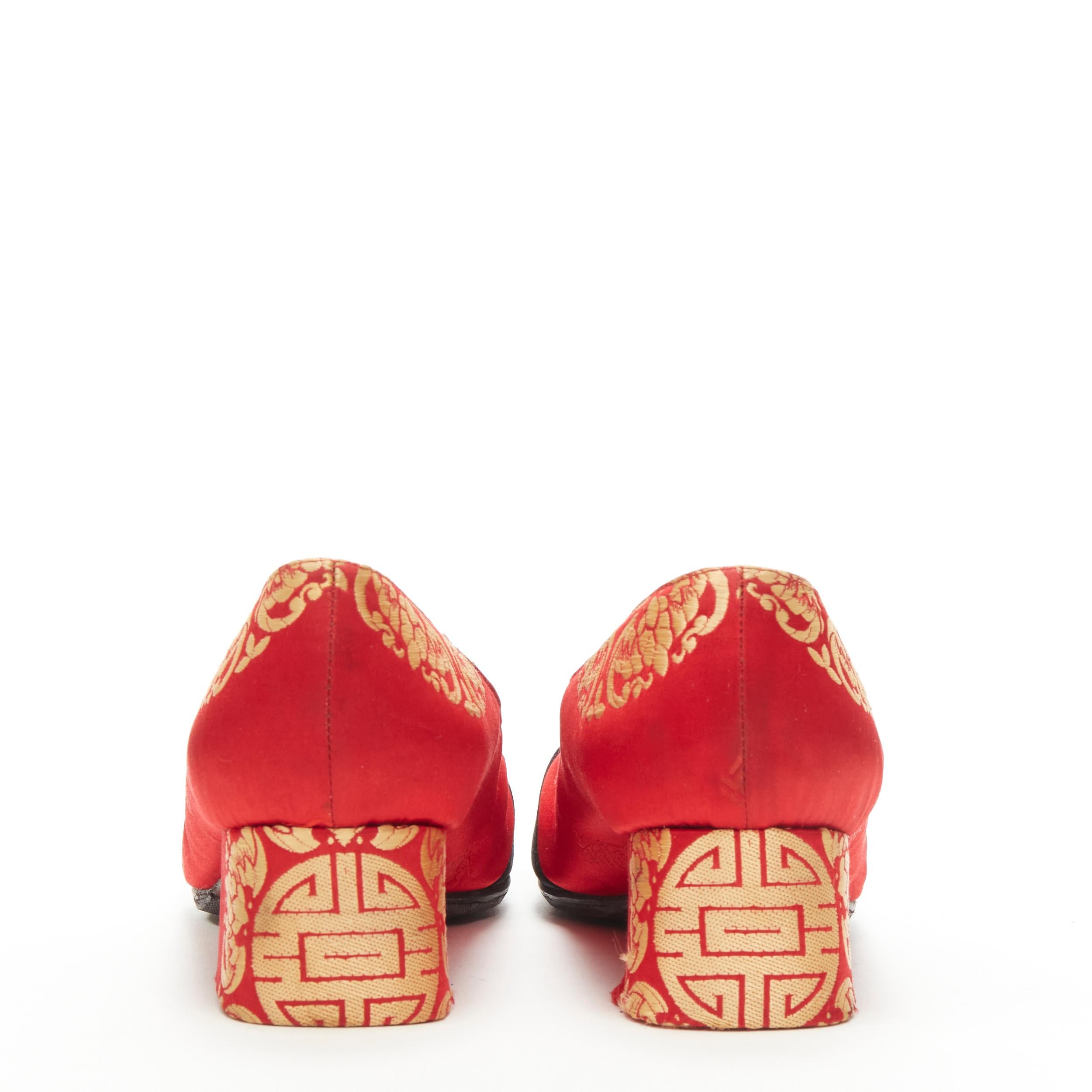 Women's rare CHRISTIAN LOUBOUTIN red gold oriental chinoiserie block heel pump EU36.5