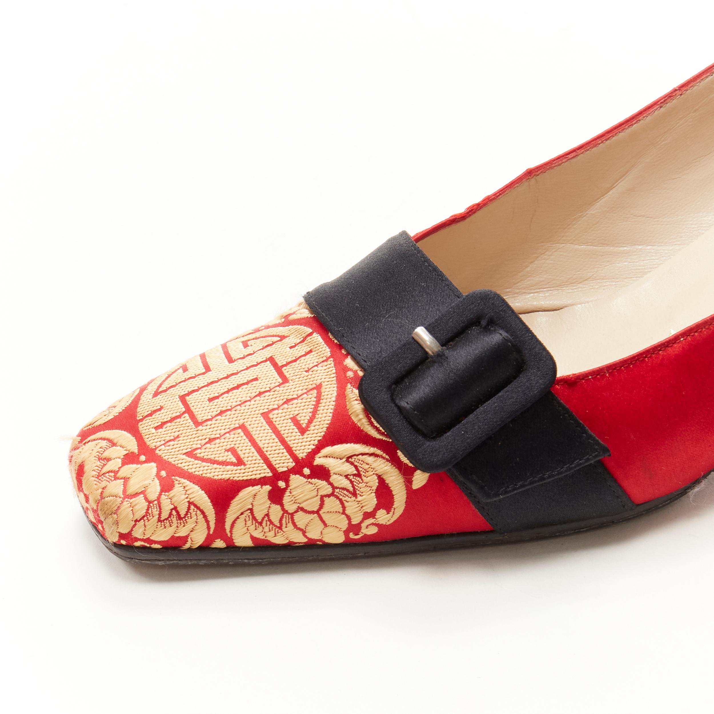 rare CHRISTIAN LOUBOUTIN red gold oriental chinoiserie block heel pump EU36.5 2