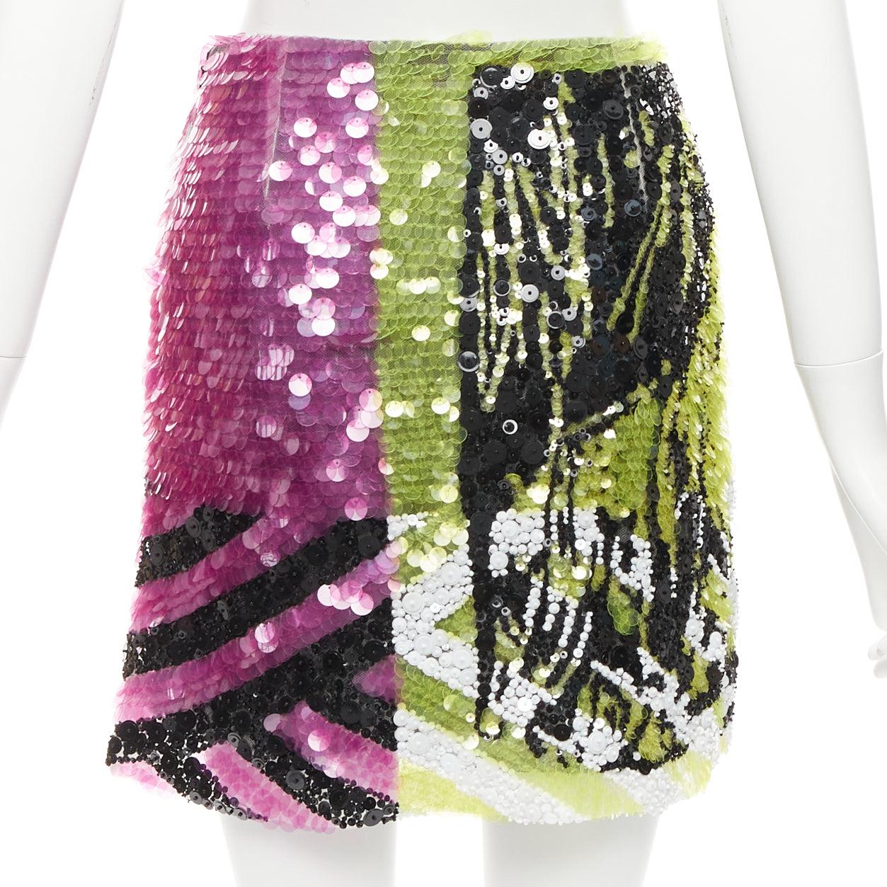 Women's rare CHRISTIN DIOR D-Jungle Lion sequins pailette bead embellished skirt FR34 For Sale