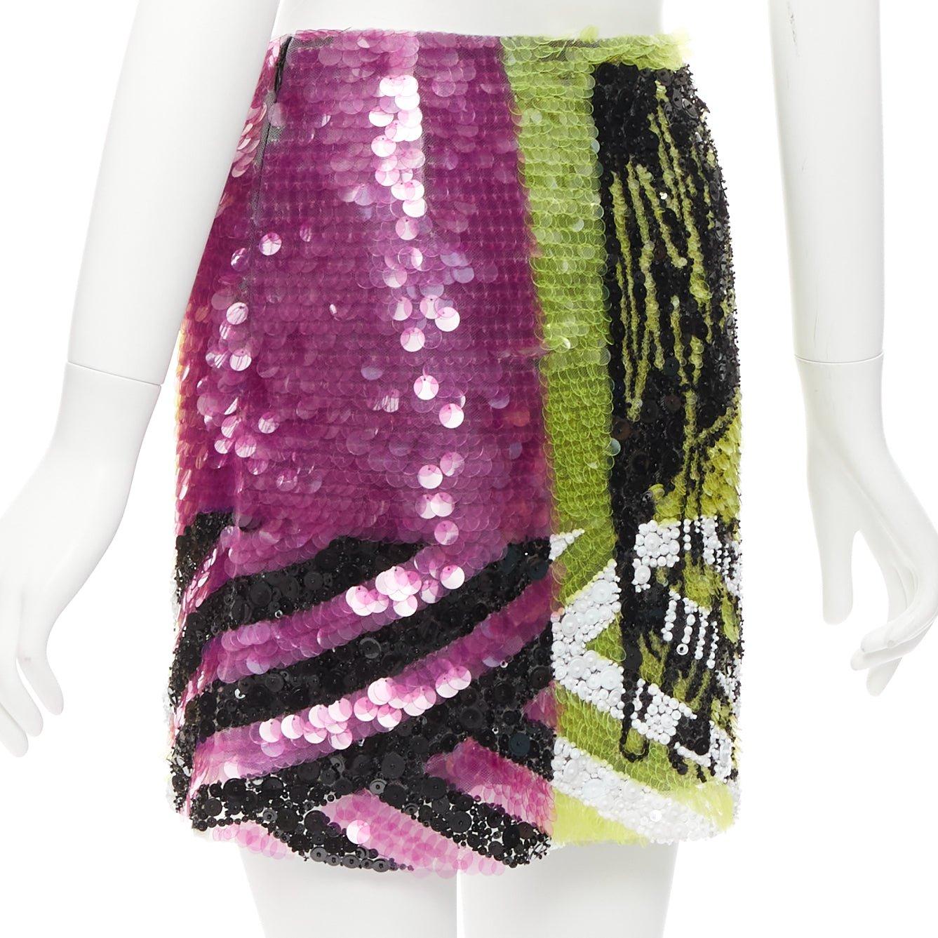 Women's rare CHRISTIN DIOR D-Jungle Lion sequins pailette bead embellished skirt FR34 For Sale