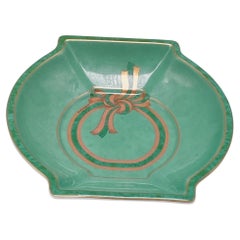 Retro  Rare Christofle Ashtray, in Porcelain, green hand painted, France 1970, signed 