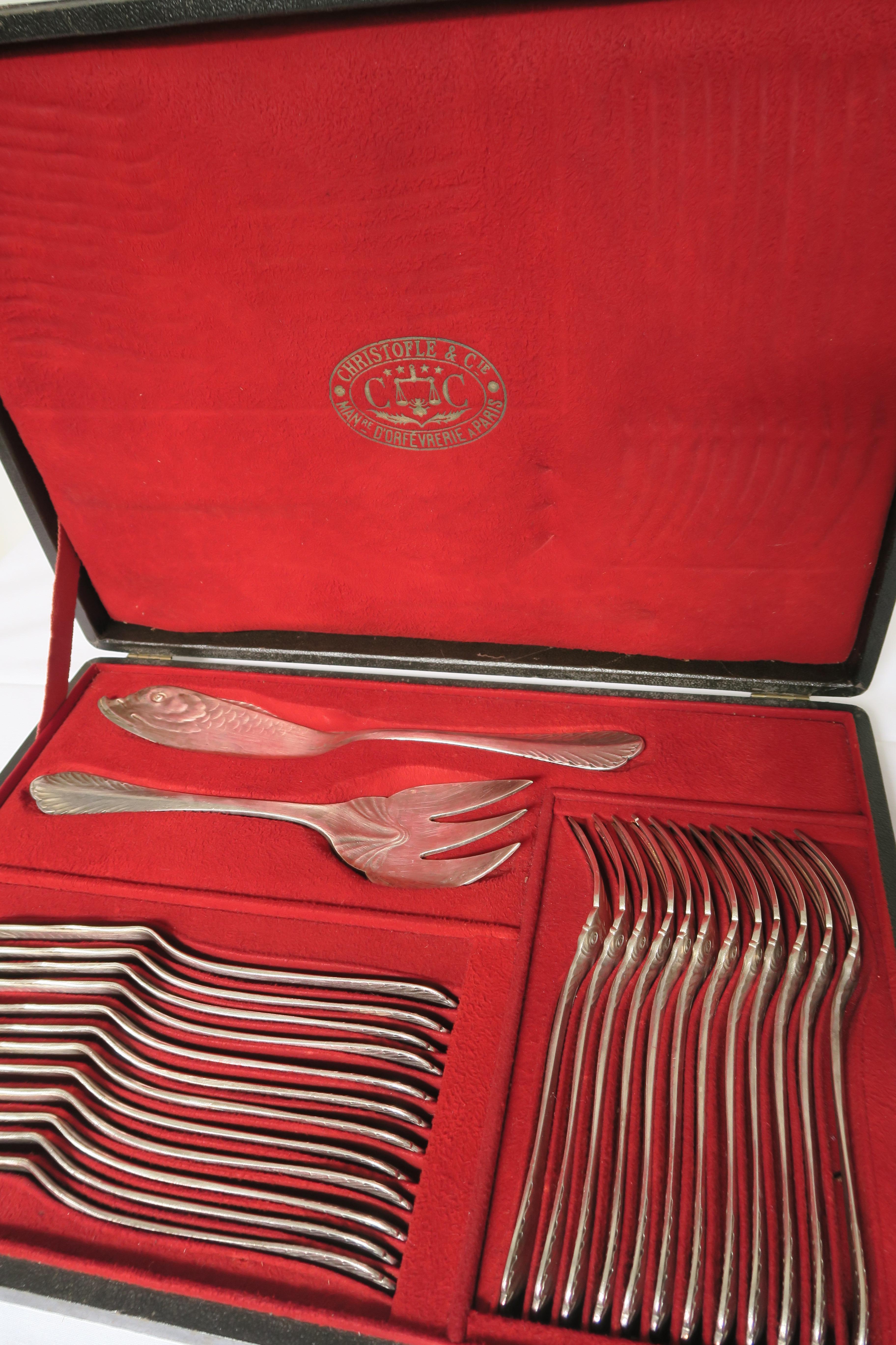 Rare Christofle Fish Cutlery for 12 Persons in original vintage box 1